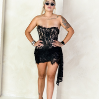 BLACK MARILYN LACE MINI DRESS