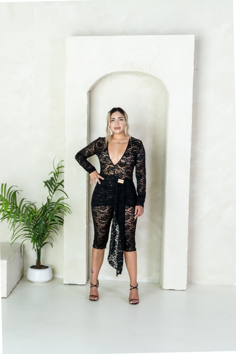 V-Neck Black Lace Jumpsuit | Elegant & Chic