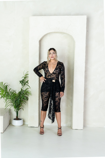 V-Neck Black Lace Jumpsuit | Elegant & Chic